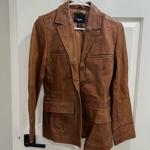 Brown leather blazer jacket